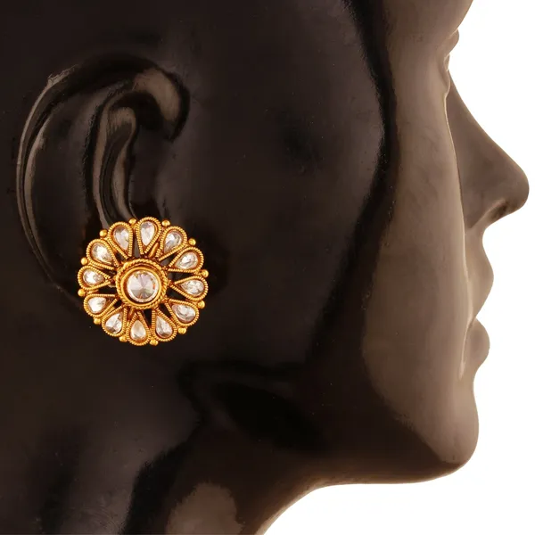 Gold_Antique_Flower_Shape_American_Diamond_Stud_Earring_For_Women