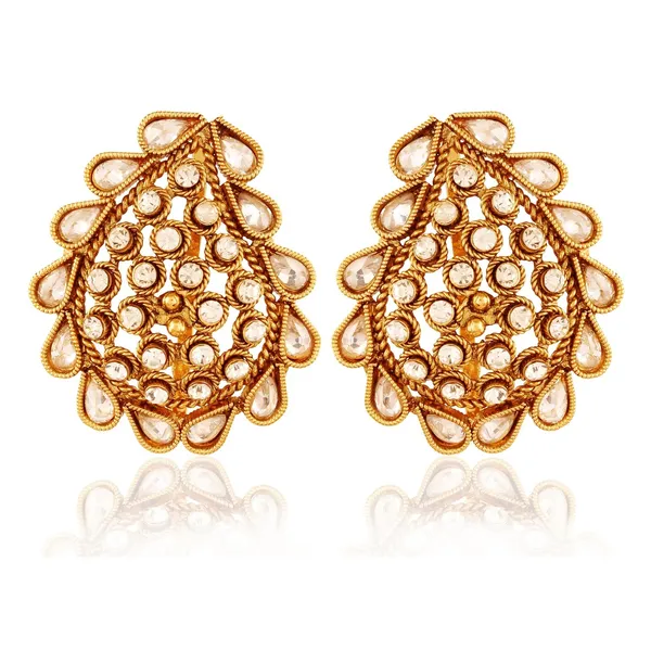 Gold_Women_Fashion_Antique_Rajwadi_Cubic_Zirconia_Stud_Earrings