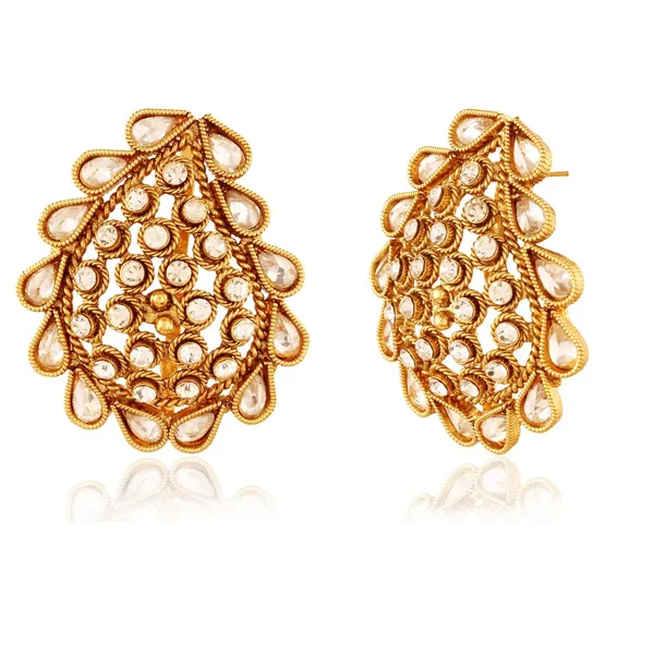 Gold_Women_Fashion_Antique_Rajwadi_Cubic_Zirconia_Stud_Earrings