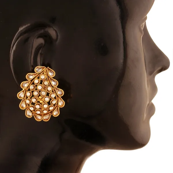 Gold_Women_Fashion_Antique_Rajwadi_Cubic_Zirconia_Stud_Earrings