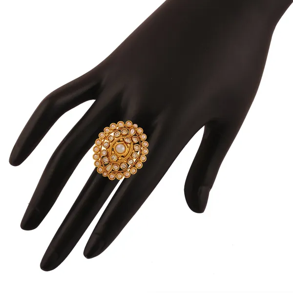 White_&_Gold_Rajwadi_Gold_Plated_Antique_Pearl_Ad_Finger_Ring_|_Gifting_For_Karwachauth