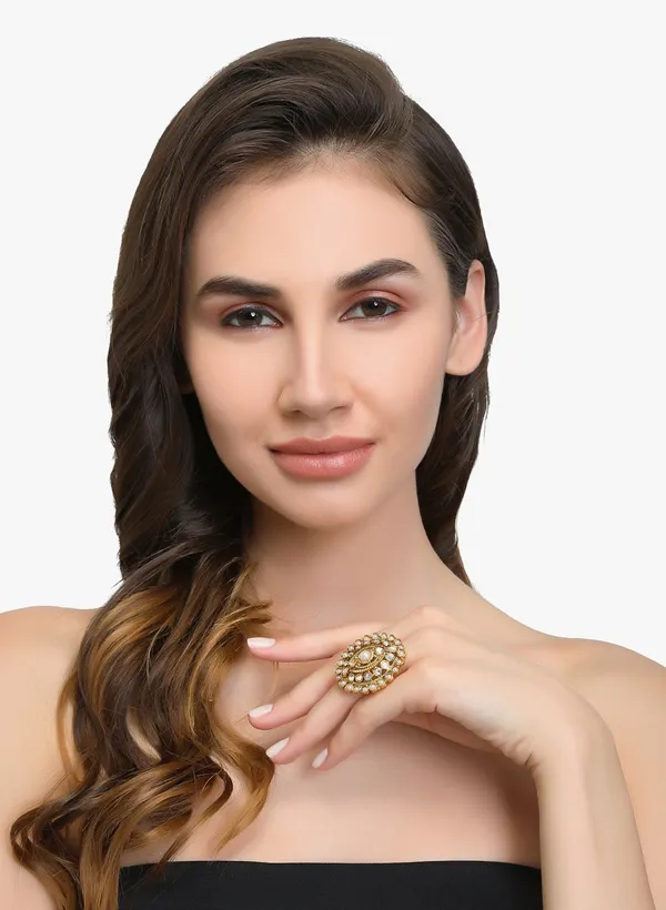 White_&_Gold_Rajwadi_Gold_Plated_Antique_Pearl_Ad_Finger_Ring_|_Gifting_For_Karwachauth