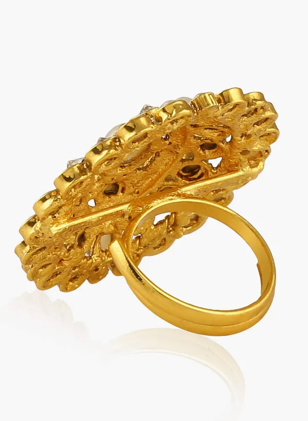 White_&_Gold_Rajwadi_Gold_Plated_Antique_Pearl_Ad_Finger_Ring_|_Gifting_For_Karwachauth