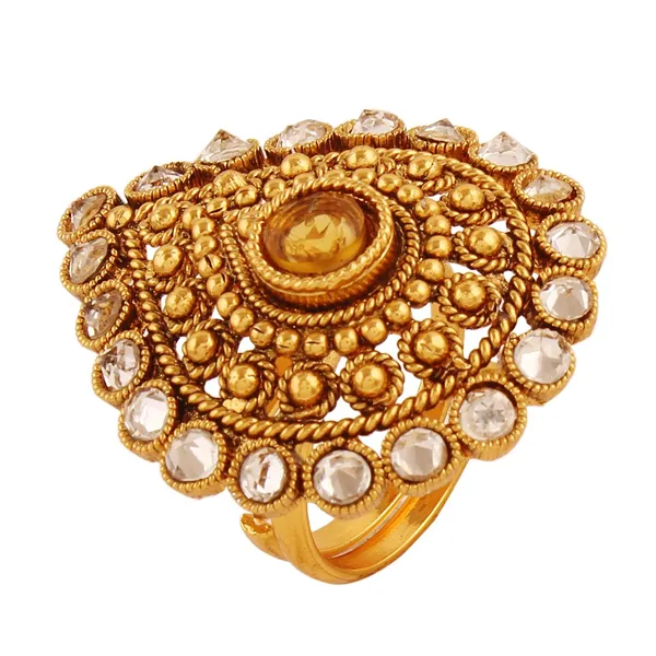 Gold_Plated_Antique_Finger_Ring_With_American_Diamond_For_Women_|_Gifting_For_Karwachauth