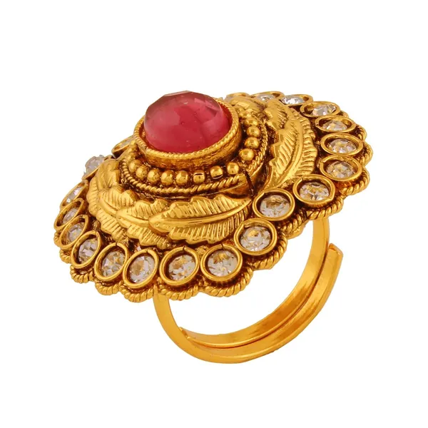 Gold_Plated_Antique_Finger_Ring_With_American_Diamond_And_Pink_Ruby_For_Women