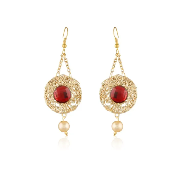 Gold_Fashion_Women_Anniversary_Wear_Red_Stone_Gold_Plated_Dangle_Earring