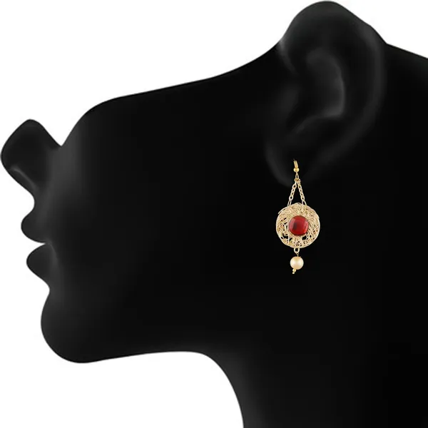 Gold_Fashion_Women_Anniversary_Wear_Red_Stone_Gold_Plated_Dangle_Earring