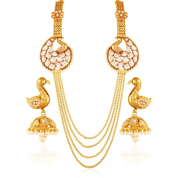 Gold_Multistranded_Ball_Chain_Dancing_Peacock_Necklace_Set