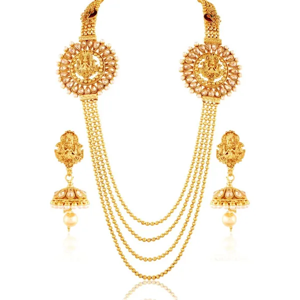 Gold_Temple_Goddess_Lakshmi_Multi-Layered_Golden_Necklace