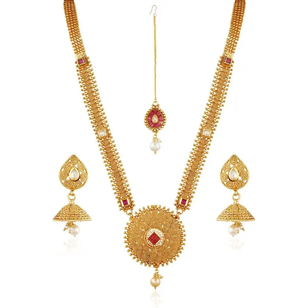Gold_Tradidional_White_Pearl_Necklace_With_Maang_Tikka_For_Women
