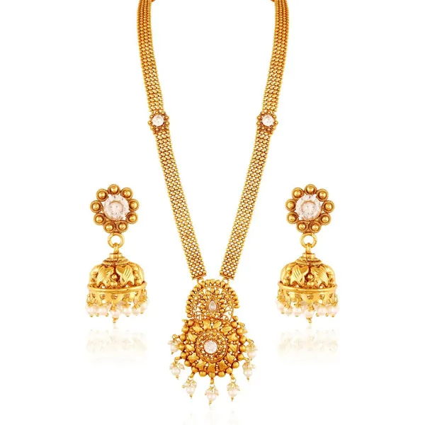 Gold_Traditional_Sunrise_Antique_Necklace_With_Golden_Earring