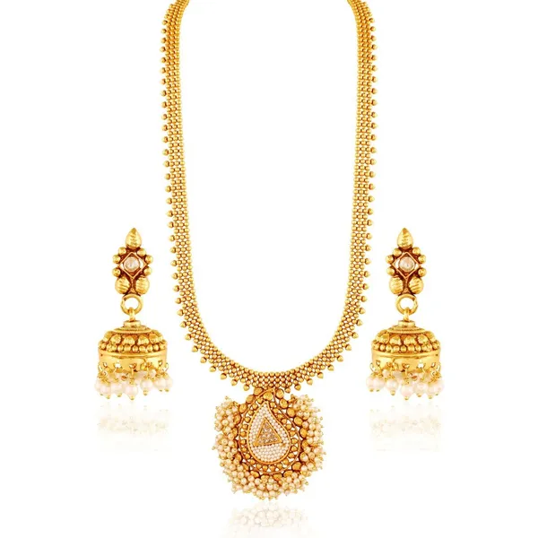 Gold_Pearls_Modern_Style_Necklace_Set_For_Women