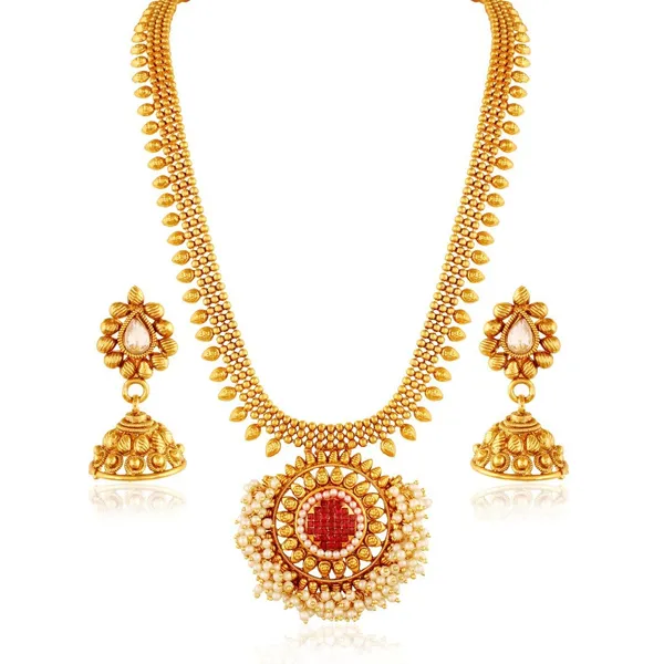 Gold_Necklace_With_Red_Stone_For_Women