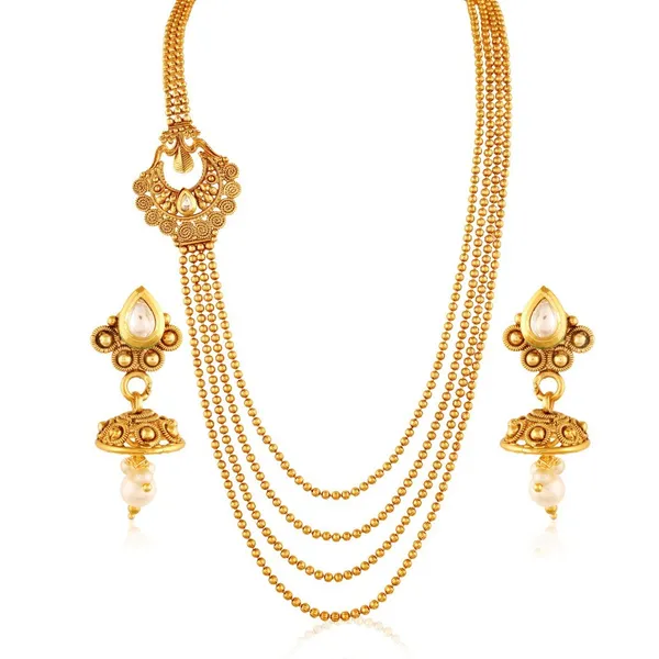 Gold_Traditional_Ball_Chain_Multistranded_Moon_Necklace_For_Women