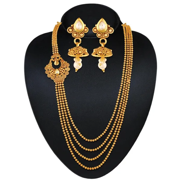 Gold_Traditional_Ball_Chain_Multistranded_Moon_Necklace_For_Women
