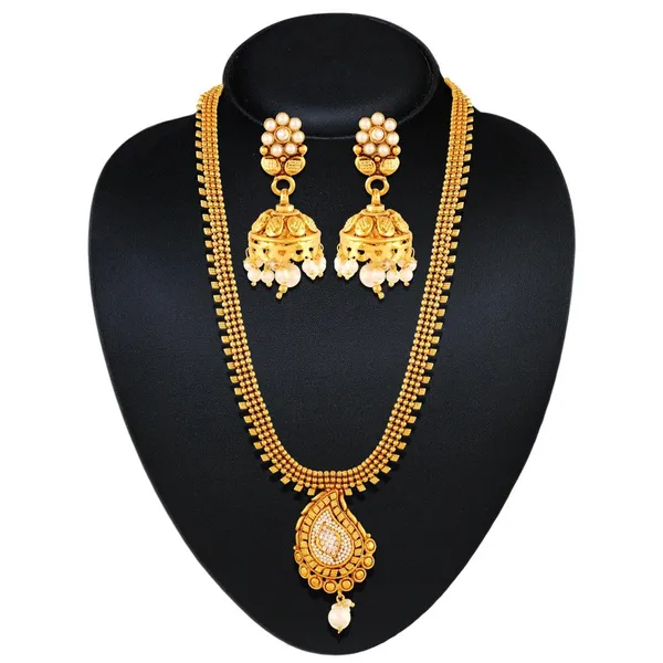 Gold_Antique_Paisley_Pendant_Pearl_Necklace_Set_For_Women
