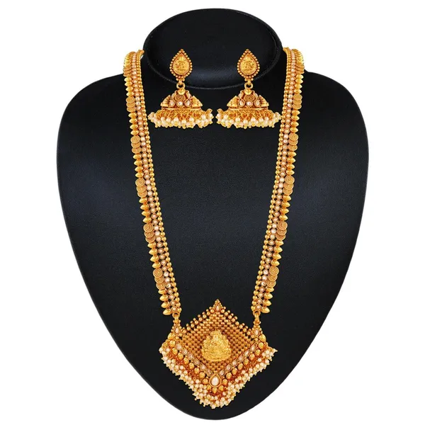 Gold_Copper_Laxmi_Pendant_Necklace_Set_Haram_With_Jhumki