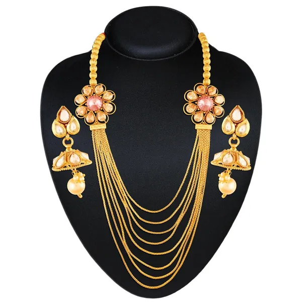 Golden_Multistranded_Pearl_Necklace_With_Jhumki_Earrings