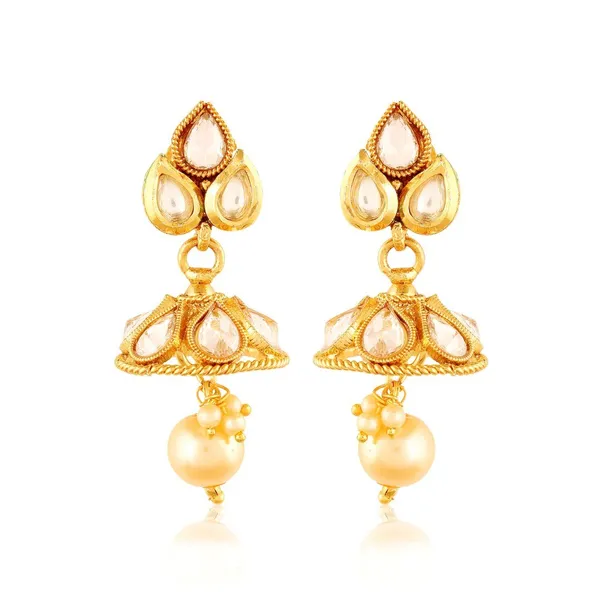 Golden_Multistranded_Pearl_Necklace_With_Jhumki_Earrings