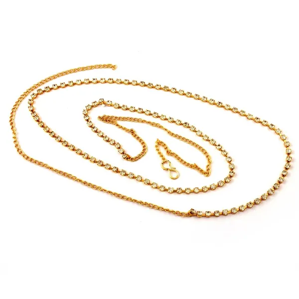 Gold_&_Silver_Gold_Plated_Sparkling_And_Dazzling_Rhinestones_Embellished_Indo-Western_Style_Delicate_Single_Line_Waist_Belt/Kamrbandh_For_Women_Pack_Of_1