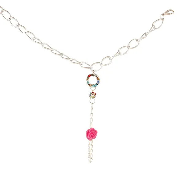 Pink_Rose_Slave_Chain_Silver_Pleated_Bracelet