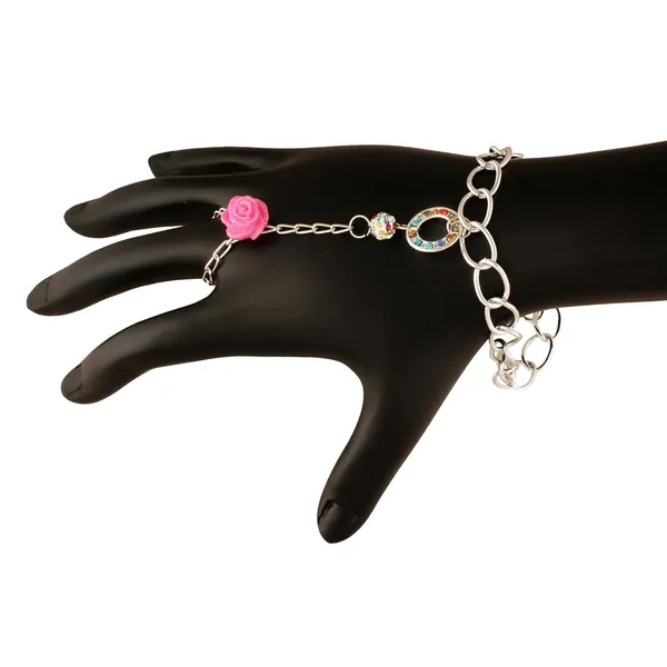 Pink_Rose_Slave_Chain_Silver_Pleated_Bracelet
