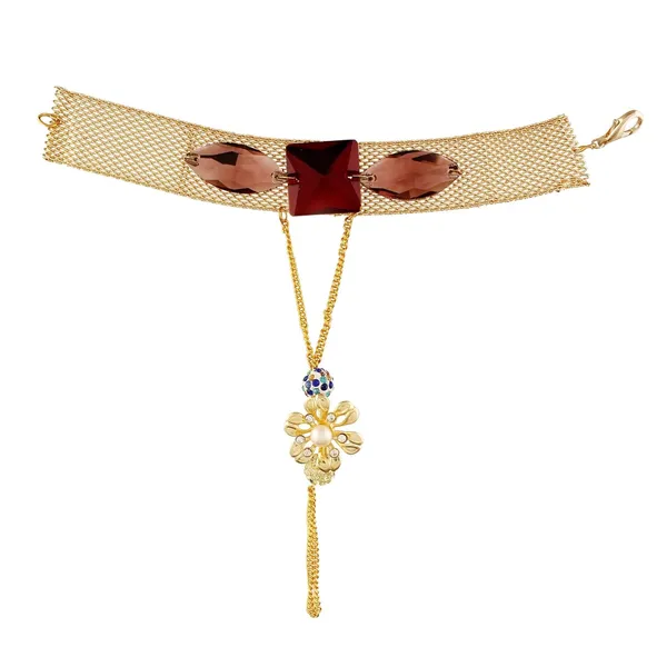 Multicolor_New_Red_Diamond_Golden_Flower_Bracelet_For_Women