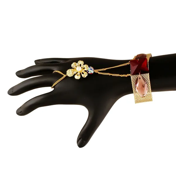 Multicolor_New_Red_Diamond_Golden_Flower_Bracelet_For_Women