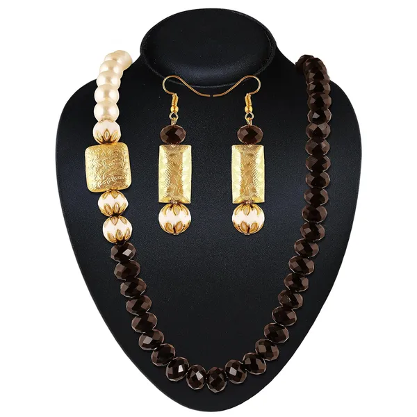 Gold-Black_Part_Wear_Multi_Beads_And_Pearl_Necklace_With_Earrings