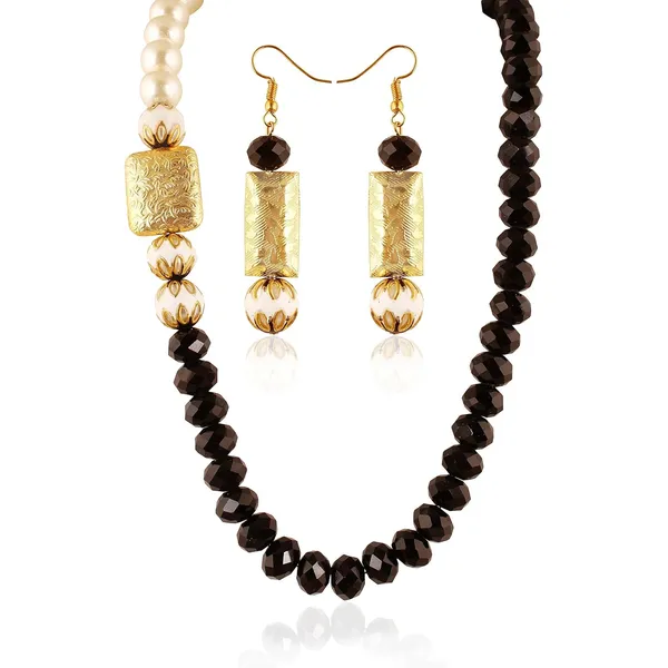 Gold-Black_Part_Wear_Multi_Beads_And_Pearl_Necklace_With_Earrings