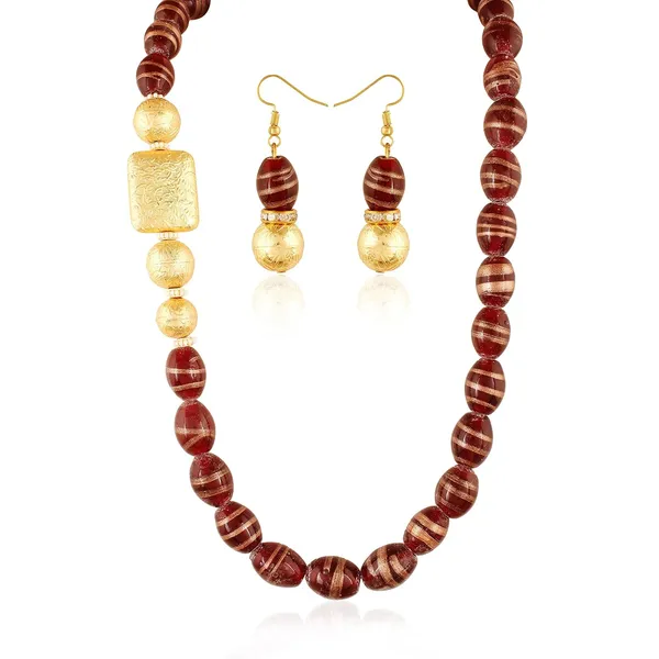 Gold_Tiger_Print_Maroon_Golden_Beaded_Necklace_With_Earrings