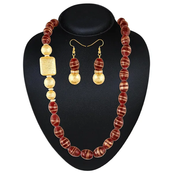 Gold_Tiger_Print_Maroon_Golden_Beaded_Necklace_With_Earrings