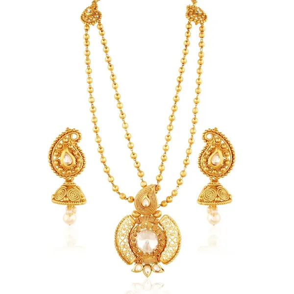 Gold_Two_Layered_Paisley_Design_Rajwadi_Pendant_Set