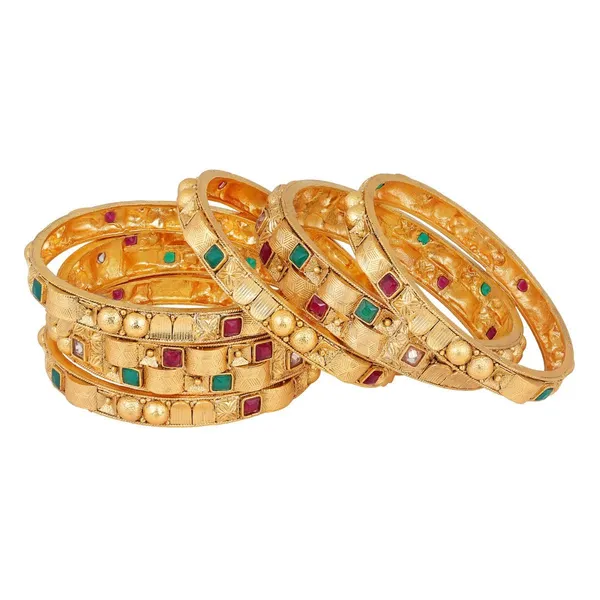 Gold_Stunning_Matte_Gold_Plated_And_Semi_Pecious_Stones_Embellished_Traditional_Design_Statement_Bracelet/Festive_Bangle_Pack_Of_6_For_Women_And_Girls_(2.6)