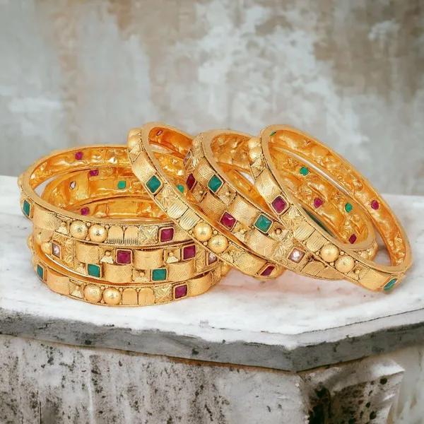 Gold_Stunning_Matte_Gold_Plated_And_Semi_Pecious_Stones_Embellished_Traditional_Design_Statement_Bracelet/Festive_Bangle_Pack_Of_6_For_Women_And_Girls_(2.6)