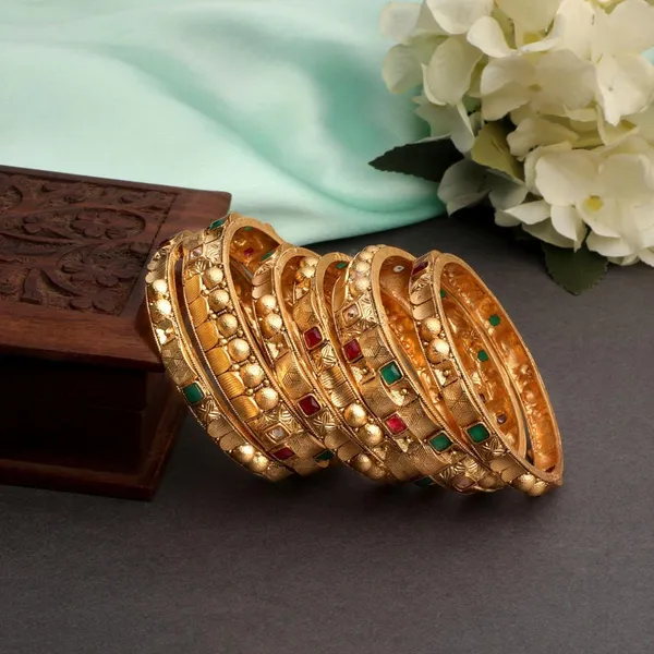 Gold_Stunning_Matte_Gold_Plated_And_Semi_Pecious_Stones_Embellished_Traditional_Design_Statement_Bracelet/Festive_Bangle_Pack_Of_6_For_Women_And_Girls_(2.6)
