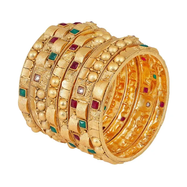 Gold_Stunning_Matte_Gold_Plated_And_Semi_Pecious_Stones_Embellished_Traditional_Design_Statement_Bracelet/Festive_Bangle_Pack_Of_6_For_Women_And_Girls_(2.6)
