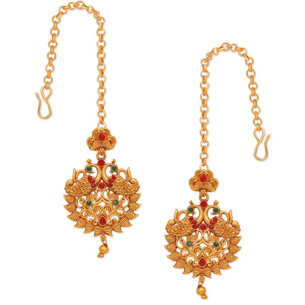 Gold_Set_Of_17_Gold_Plated_Ethnic_Lakshmi_Mata_Motif_Bridal_Temple_Jewellery_Set_With_Necklaces,_Earrings,_Kamarbandh,_Bajubandh,_Maang_Tika_And_Choti_For_Women