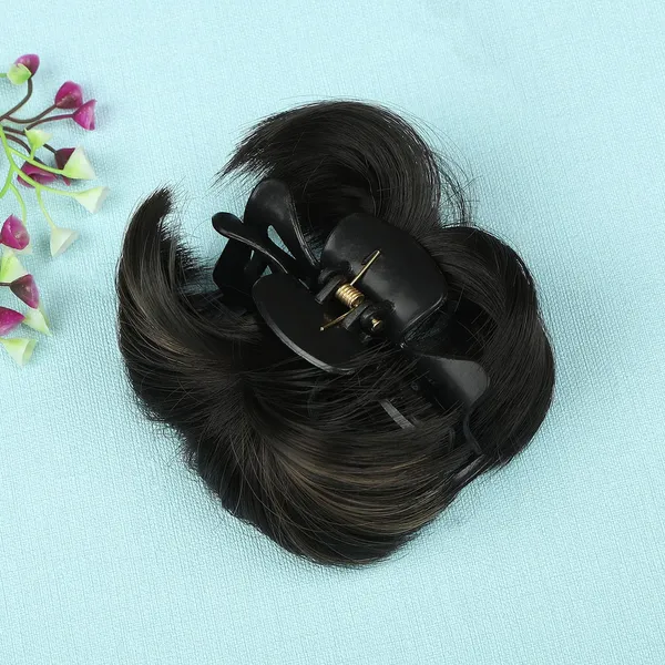 Black_Black_&_Blonde_Dual_Tone_Colour_Hair_Bun_Extension_Wig_With_Large_Black_Clutcher