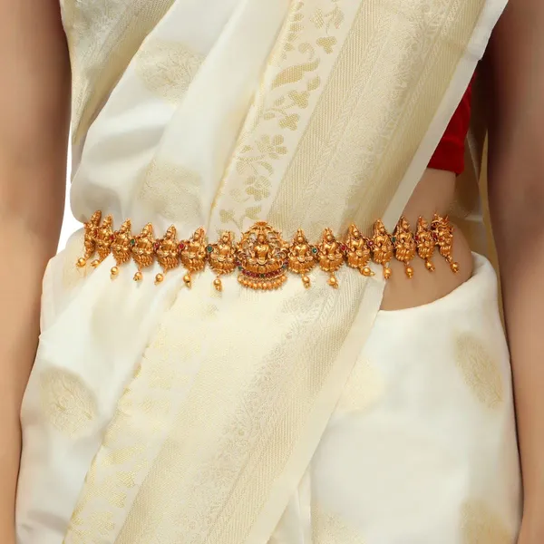 Multicolor_Traditional_Gold_Plated_Temple_Jewellery_With_Goddess_Lakshmi_Waist_Belt_Bridal_Kamarbandh_|_Kamarpatta_For_Women
