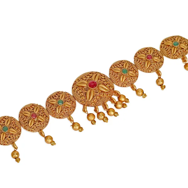 Multicolor_Gold_Plated_Stones_Studded_Waist_Belt_|Bridal_Kamarbandh_|Kamarpatta_Red_&_Green_|_Gifting_For_Karwachauth