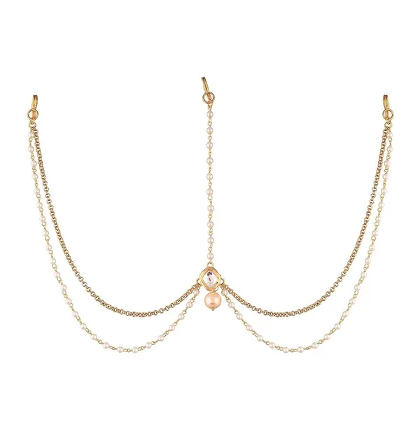 Gold_Plated_Indo_Western_Style_Inspired_Multilayer_Fresh_Water_Pearl_Chain_And_Kundan_Embedded_Delicate_Mathapatti/Damini_For_Women_And_Girls_Pack_Of_1