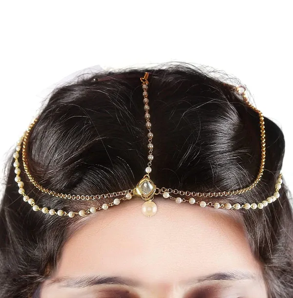 Gold_Plated_Indo_Western_Style_Inspired_Multilayer_Fresh_Water_Pearl_Chain_And_Kundan_Embedded_Delicate_Mathapatti/Damini_For_Women_And_Girls_Pack_Of_1