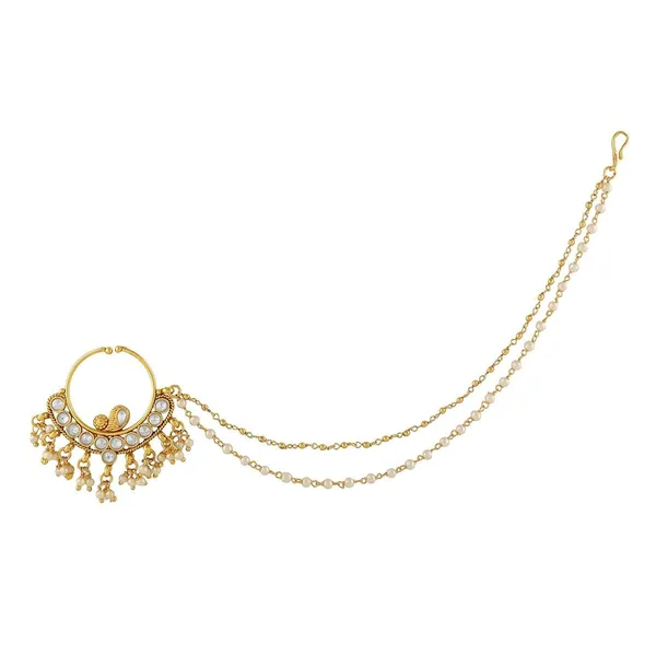 Gold_Plated_Pearl_Nose_Ring/Nath_With_Chain_For_Women