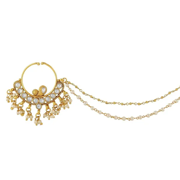 Gold_Plated_Pearl_Nose_Ring/Nath_With_Chain_For_Women