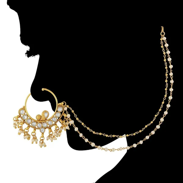 Gold_Plated_Pearl_Nose_Ring/Nath_With_Chain_For_Women