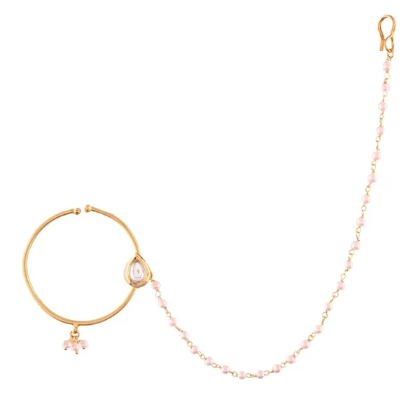 Gold_Women'S_Traditional_White_Kundan_And_Pearl_Nose_Ring_With_Chain_(White)