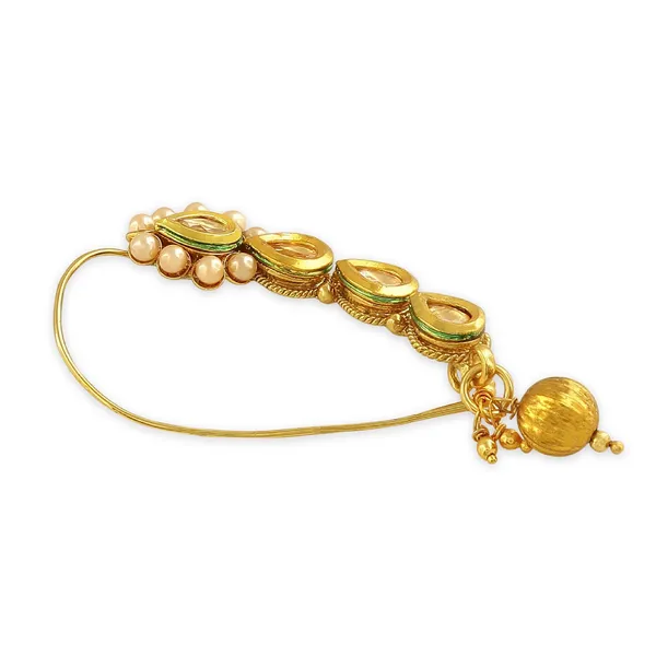 Gold_Plated_Delicate_Sparkling_American_Diamond_Embellished_Clip_On/Non-_Piercing_Nose_Ring_With_Pear_Drops_And_Beads_Chain_For_Women_Pack_Of_1