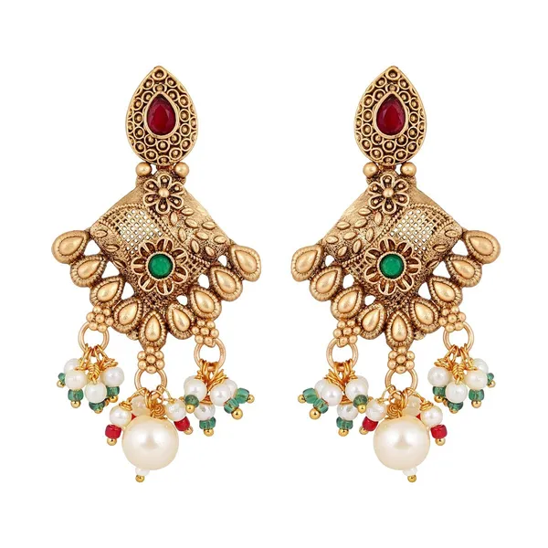 Gold_Antique_Design_Inspired_Matte_Gold_Plated_Ruby_Red_Stones_And_Pearls_Embedded_Statement_Necklace_Set_With_Dangle_Earrings_For_Women_And_Girls