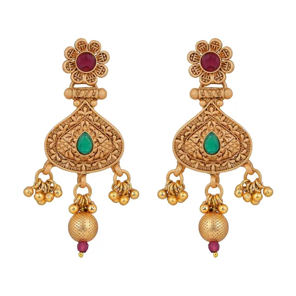 Multicolor_Antique_Design_Inspired_Matte_Gold_Plated_Ruby_Red_Stones_And_Pearls_Embedded_Statement_Necklace_Set_With_Dangle_Earrings_For_Women_And_Girls